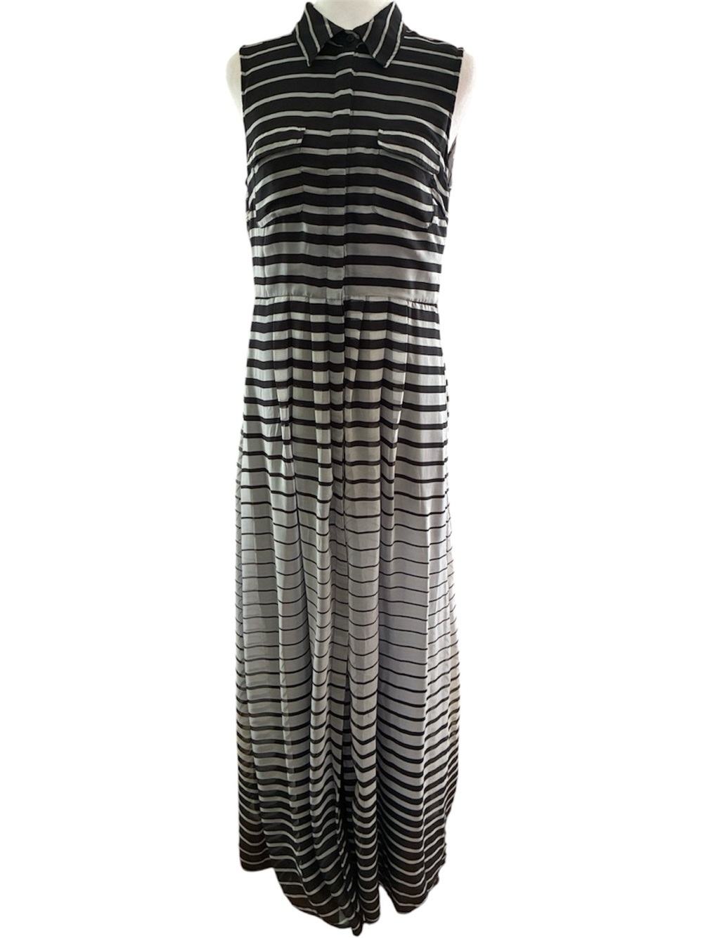 Vince Camuto Black and Gray Striped Sleeveless Maxi Dress size 6